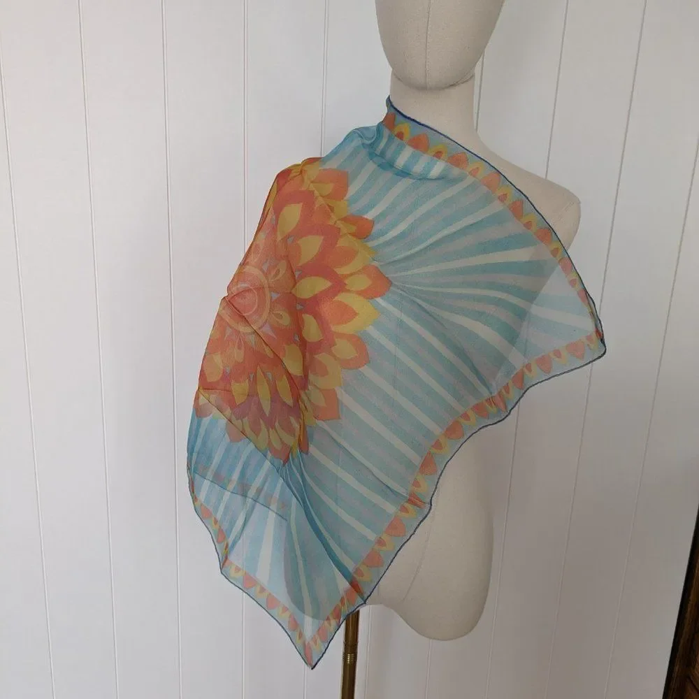 Flower, Sunburst Chiffon Scarf - Beautiful - Sheer - Unique
